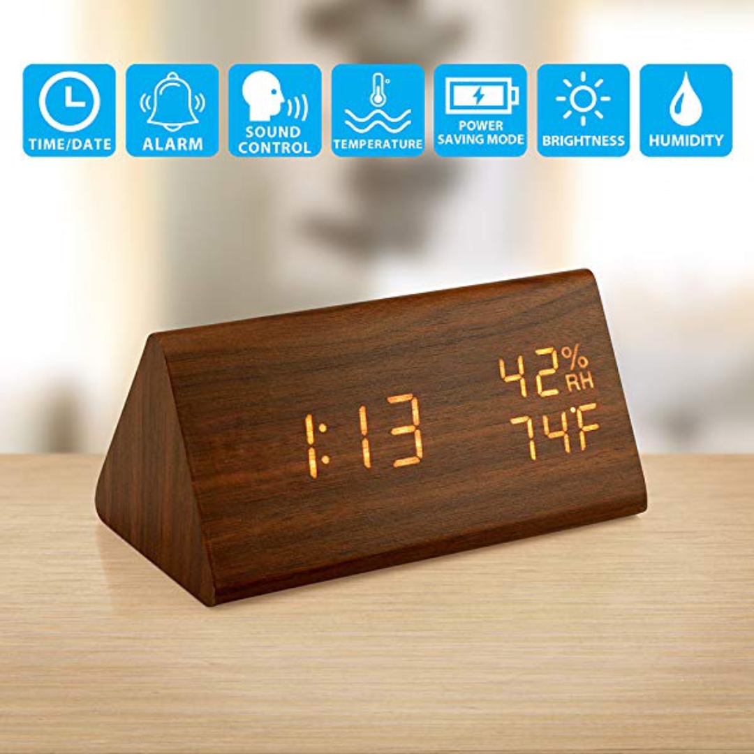 Wooden LED Alarm Clock Table Digital Clock